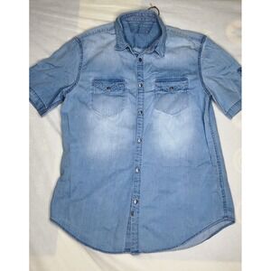 Calvin Klein Jeans Mens SZ M Denim Blue Shirt Short Sleeve‎ Button Up Light Wash
